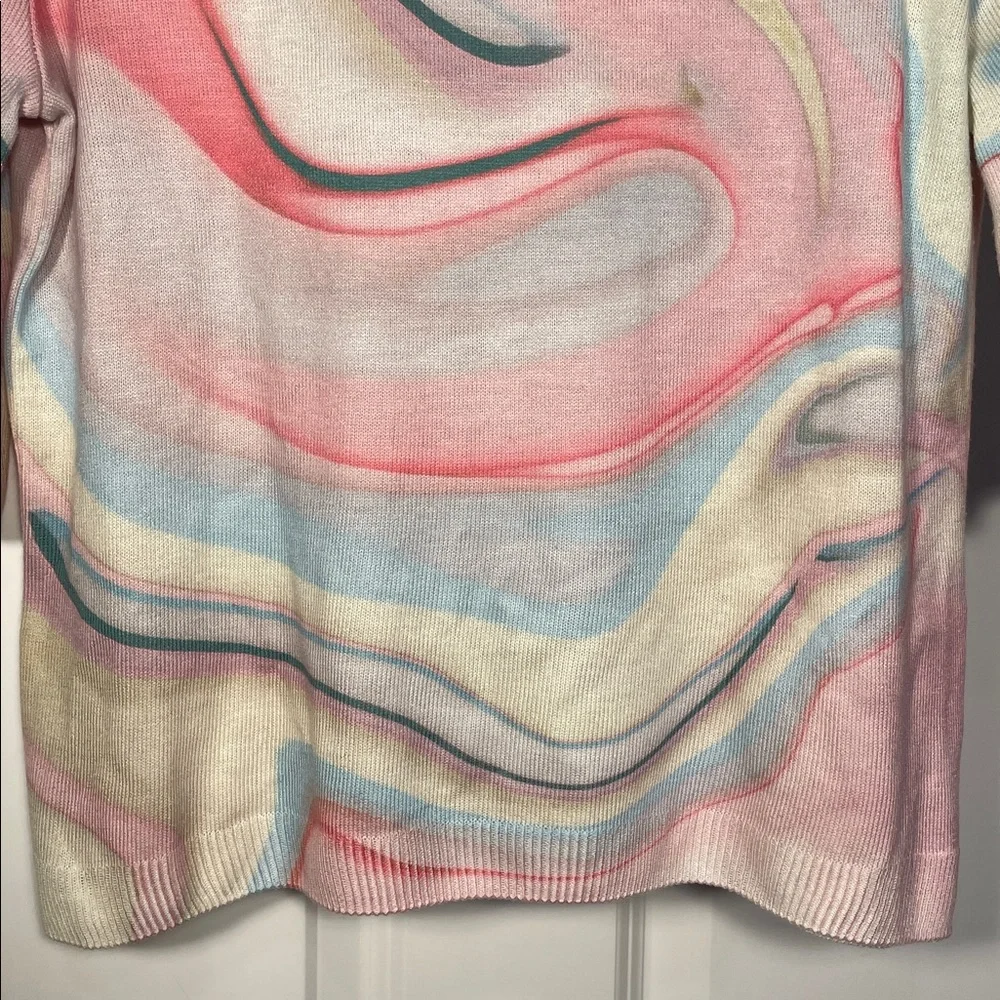 Anthropologie Short Sleeve Sweater Small Multicolor Swirl Marble Print Crewneck - Picture 7 of 16